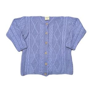Connemara Chunky Cable Knit Merino Wool Ireland Cardigan Sweater Purple WMNS L
